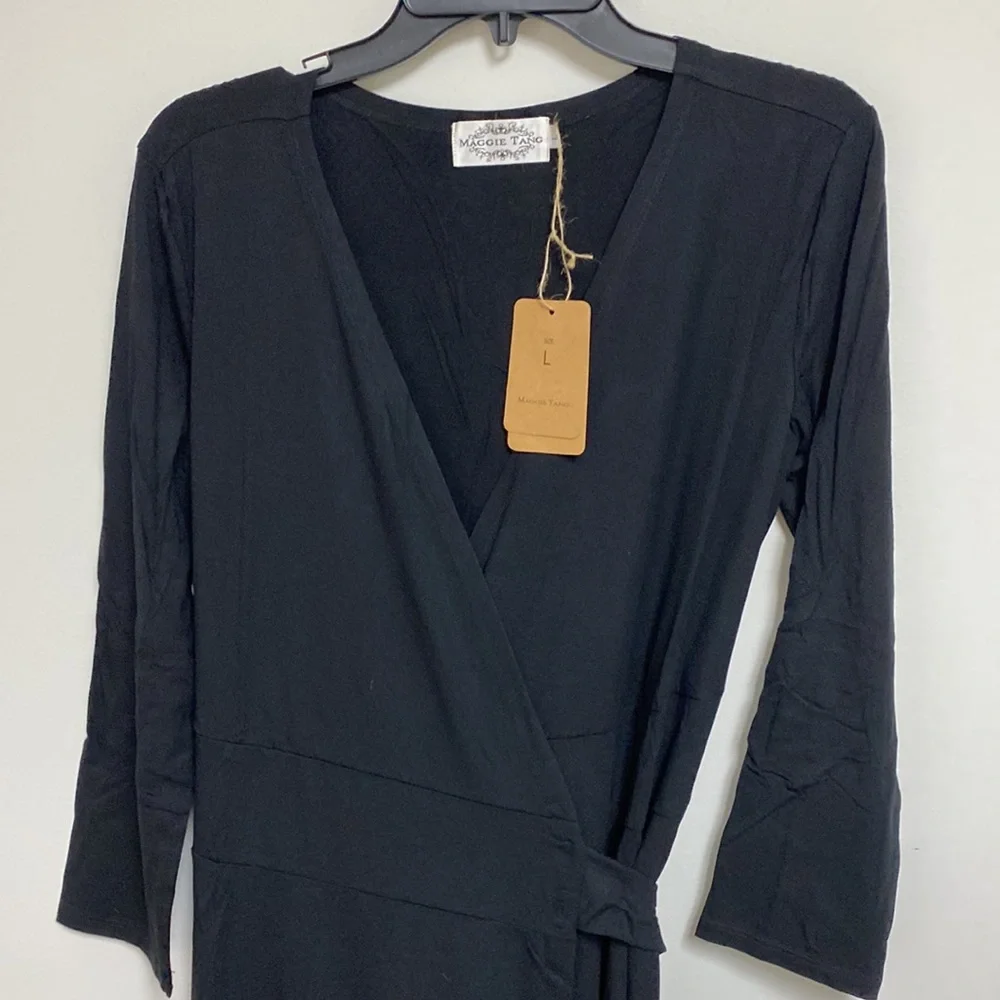 Maggie Tang Long Wrap Dress Black Size Large - Picture 3 of 6